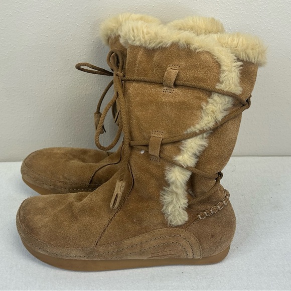 Earth Spirit Size 5 Tan Fur-Lined Winter Boots Leather Faux Fur Winter Fall Boho - Picture 2 of 10